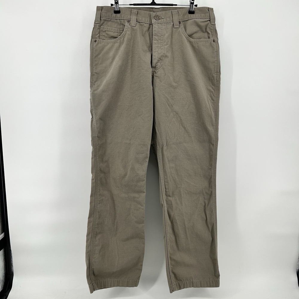 Carhartt Canvas Work Pants Mens 33x32 Khaki Relaxed Fit Rugged Utility 6 Pockets